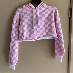 Forever 21 pink checkered crop hoodie
